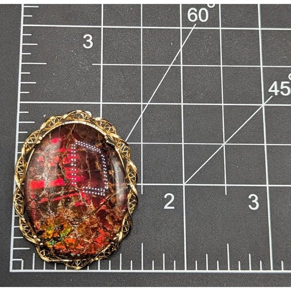 Large Oval Ammolite Triplet Fossil Gemstone Gold Filled GF Brooch Pin Pendant - Picture 4 of 10